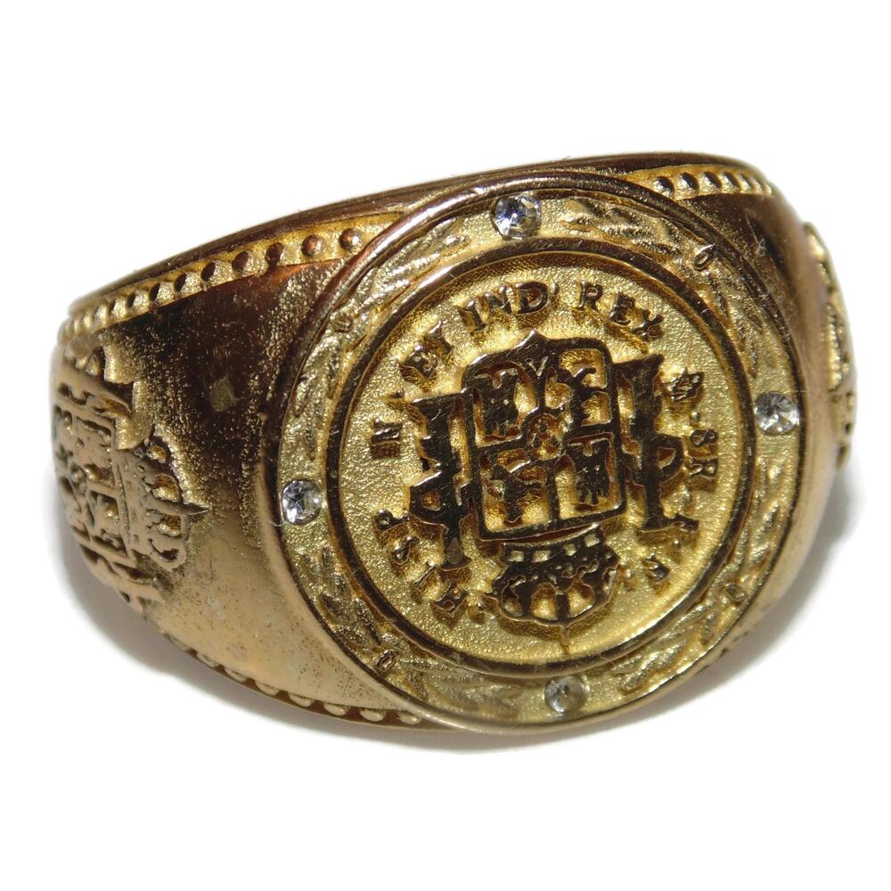 Vintage Estate Brass Men Signet Ring Rocker Biker Crest Statement US Size 10.25
